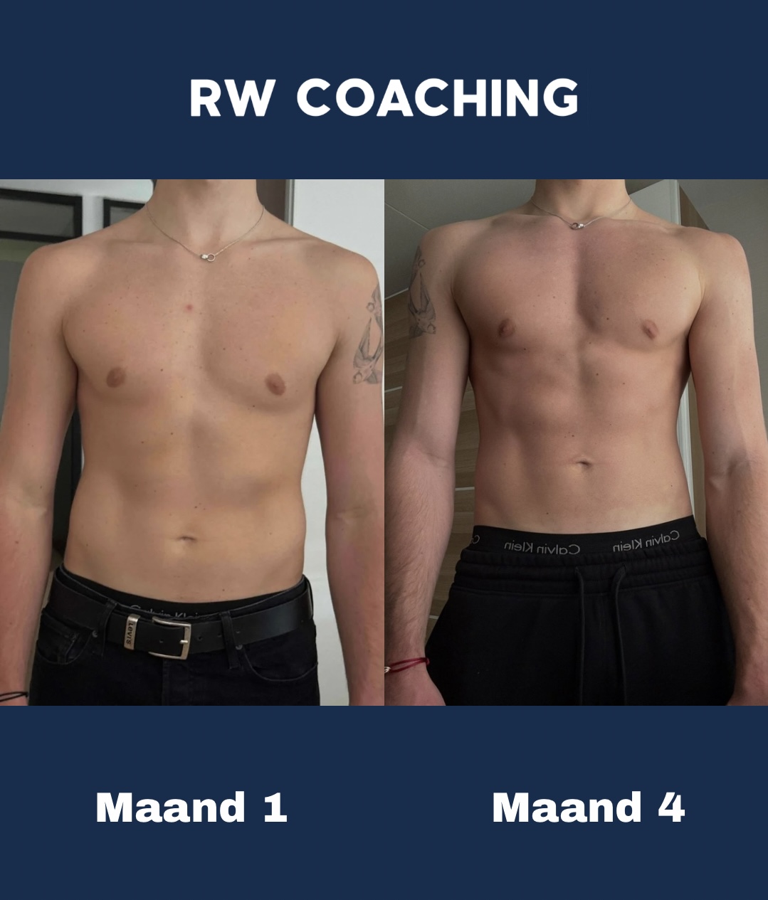 Jesse transformatie maand 1 vs maand 4