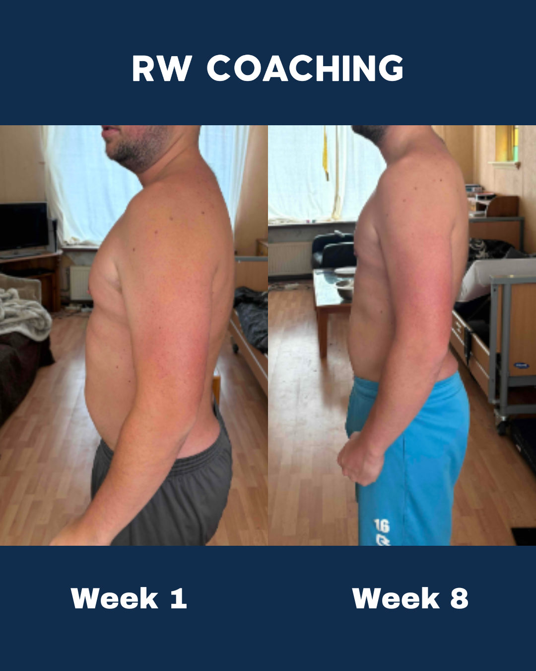 Victor transformatie zijkant week 1 vs week 8